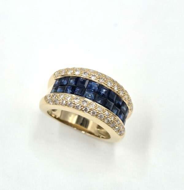 Bague d'occasion or jaune Saphirs et pavage de diamants