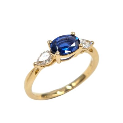 Bague Or Jaune Saphir et Diamants poire - Trilogy