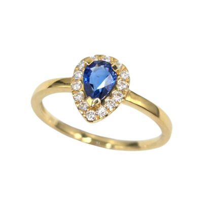 Bague de Fiançailles en Or Jaune - Saphir et Diamants