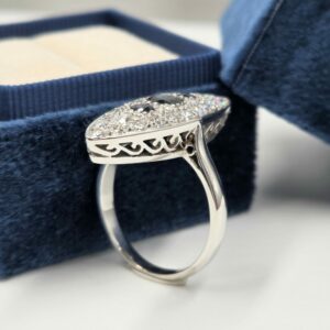 Bague d'occasion - Marquise diamants et saphirs - Or blanc – Image 5