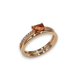Bague or rose Saphir orange et diamants – Image 2