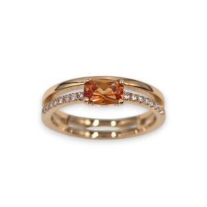 Bague or rose Saphir orange et diamants – Image 3