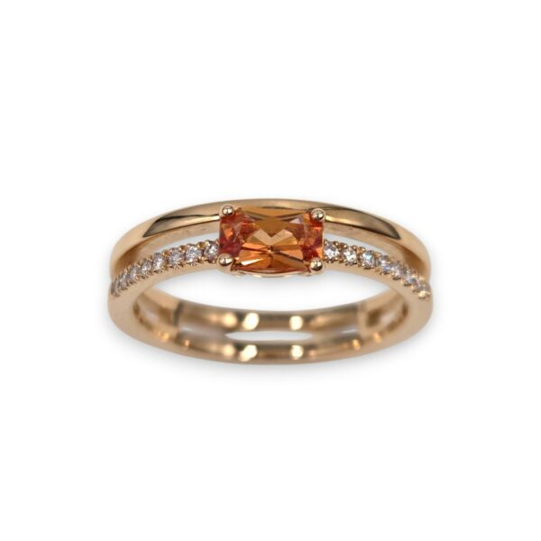 Bague or rose Saphir orange et diamants