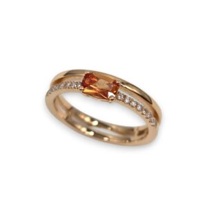 bague or rose saphir orange et diamants