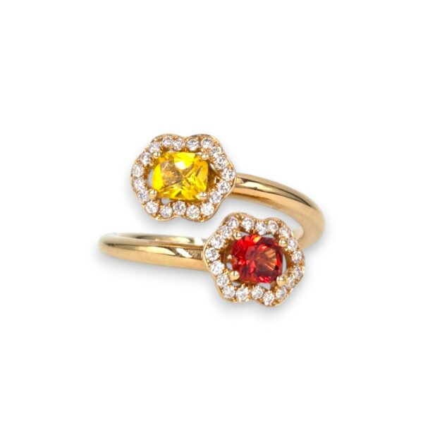 Bague Toi et moi Saphir orange, jaune et diamants